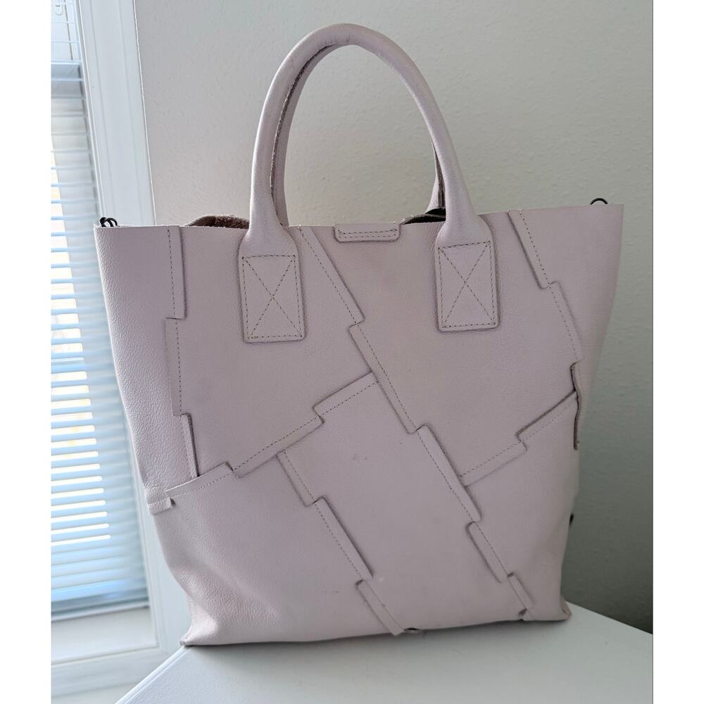 Falor Italy | Blush Pink Leather Patchwork Tote | Top Handle Chain Strap
